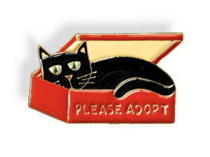 Please Adopt - Enamel Cat Pin, with Black Cat in Box