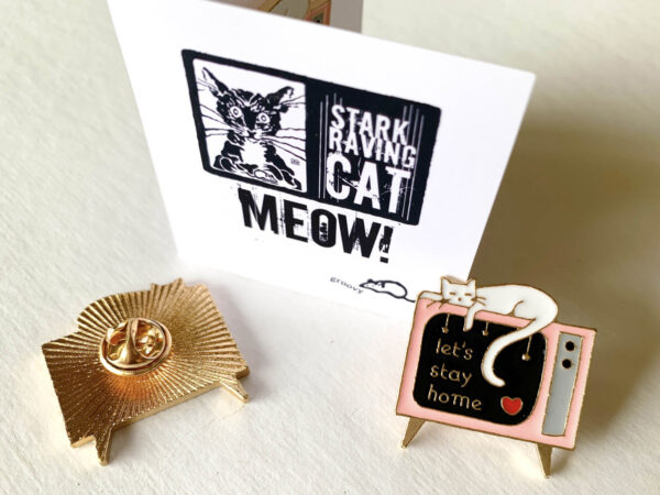 Let's Stay Home Enamel Cat Pin